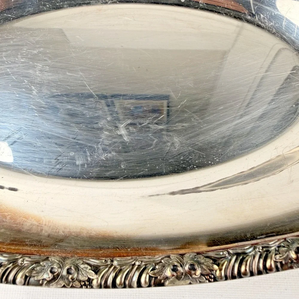 Vintage Silver Plated‎ Oval Serving Tray Rose Rim Victorian Style 13